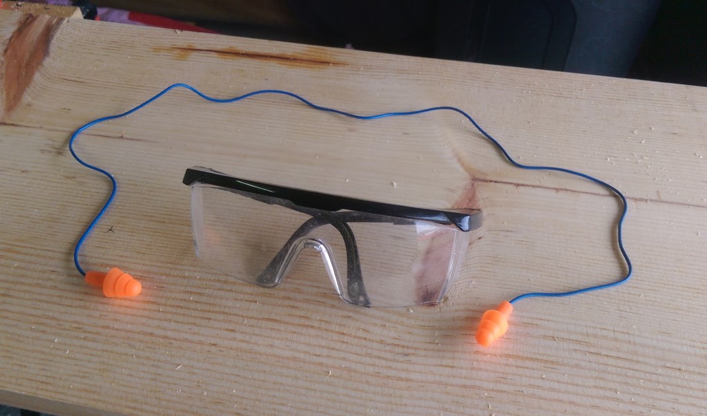 Safety Glasses and Ear Plugs for Sawing
